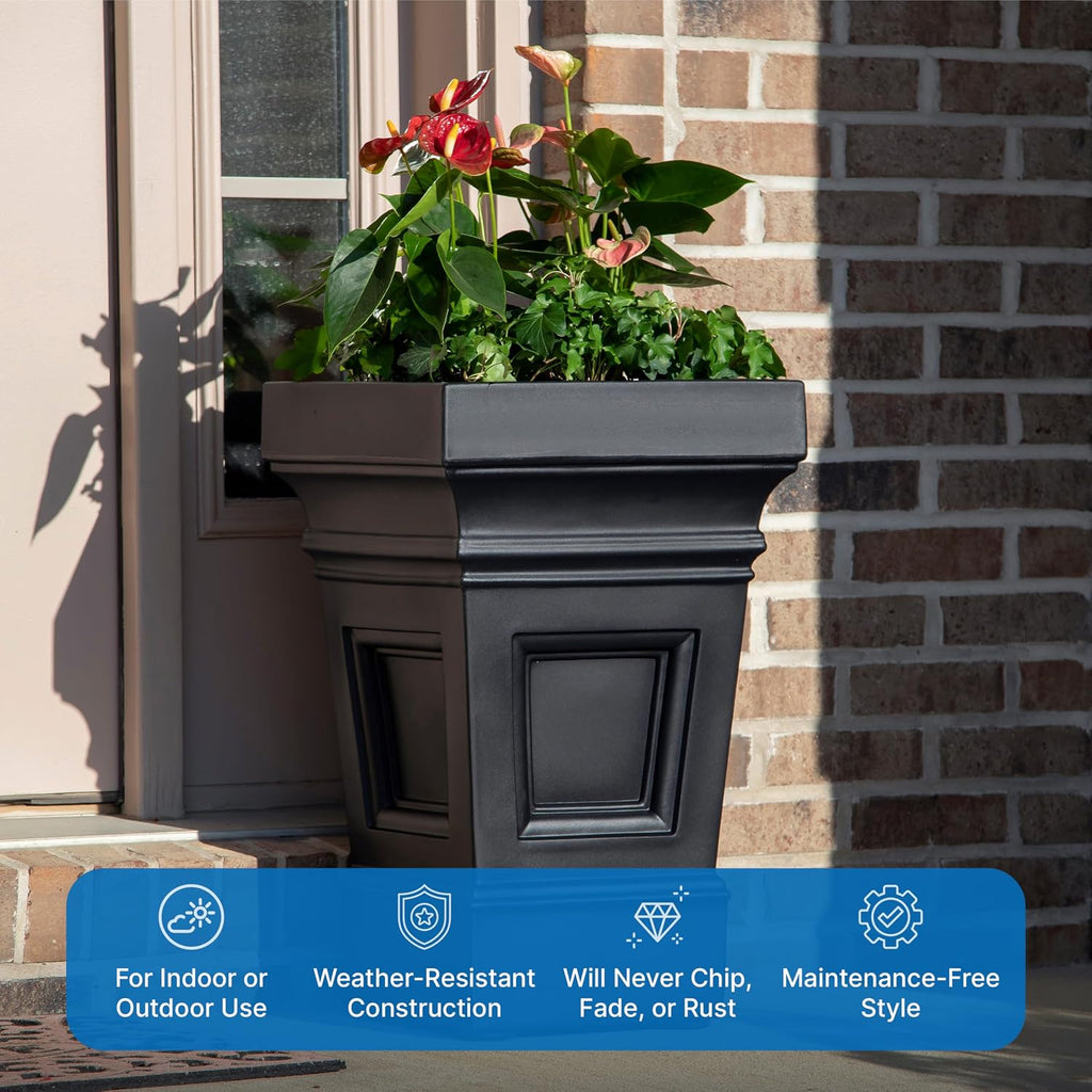 Step2 Atherton Square Planter, Large Planters for Outdoor Plants, Gardening and Flower Pot for Patio or Porch