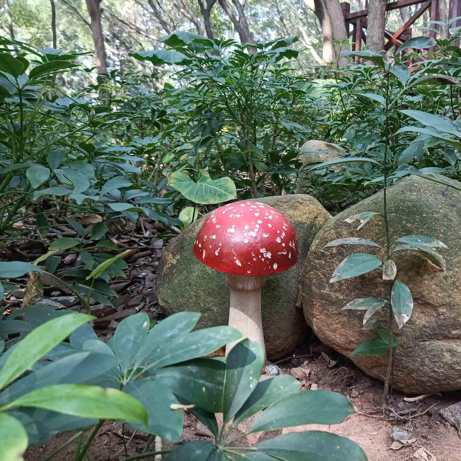 Mushroom Decor Outdoor Garden Statue - Garden Gnome's Favorite Garden Decoration Patio Decor (11.8", Red)