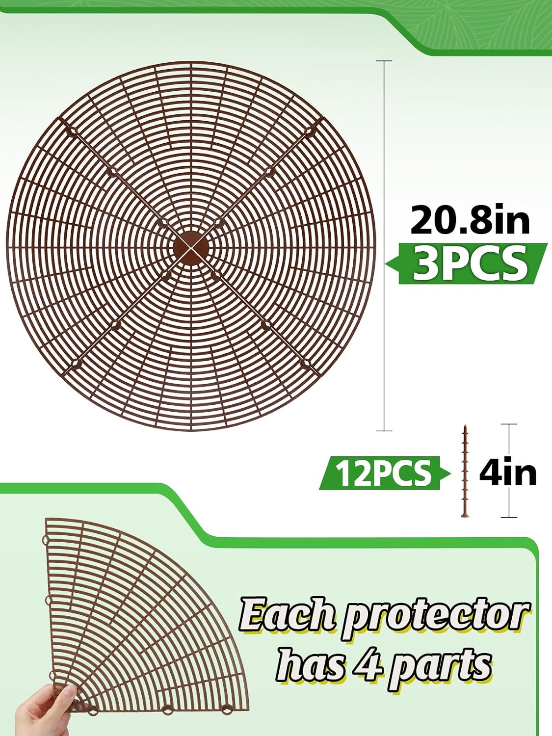 ANPHSIN 3 Plant Pot Grid Cover Protectors from Animals, 20.8" Dia | Cuttable Flower Pot Soil Cover with 36 Stakes, Keep