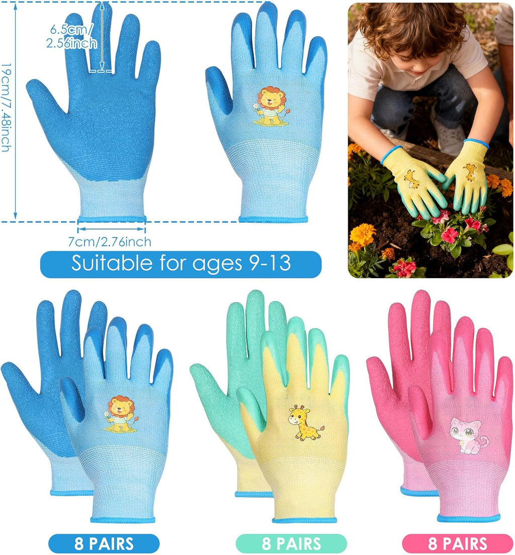 24 Pairs Kids Gardening Gloves For Age 9-13 Latex Coated Safety Work Gloves | Non Slip Children Yard Grippy Gloves for