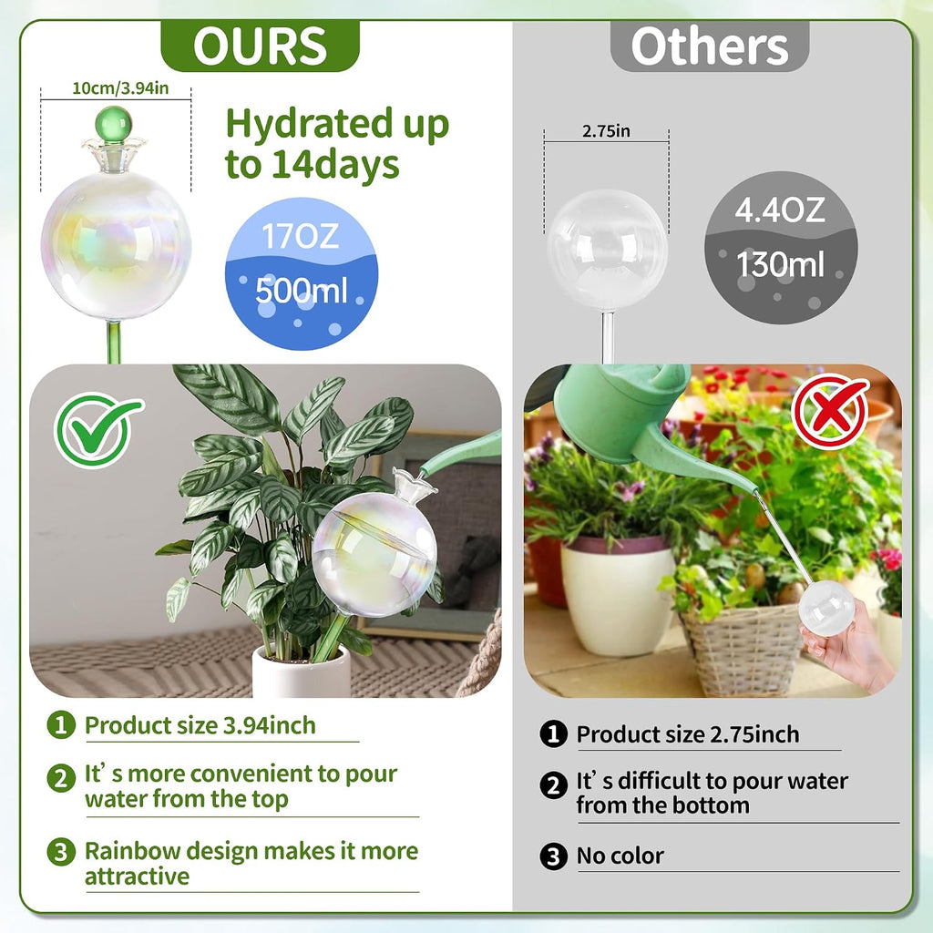 17 oz 2 Weeks Extra Large Plant Watering Globes, Iridescent Glass Self Watering Globes, Self Watering Planter Insert