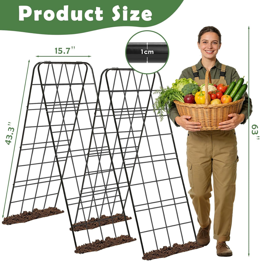 2 Pack Heavy Duty Cucumber Trellis 43.3’’x15.7’’ A-Shaped Garden Trellis | Metal Plant Support with Twist Tie and Clips