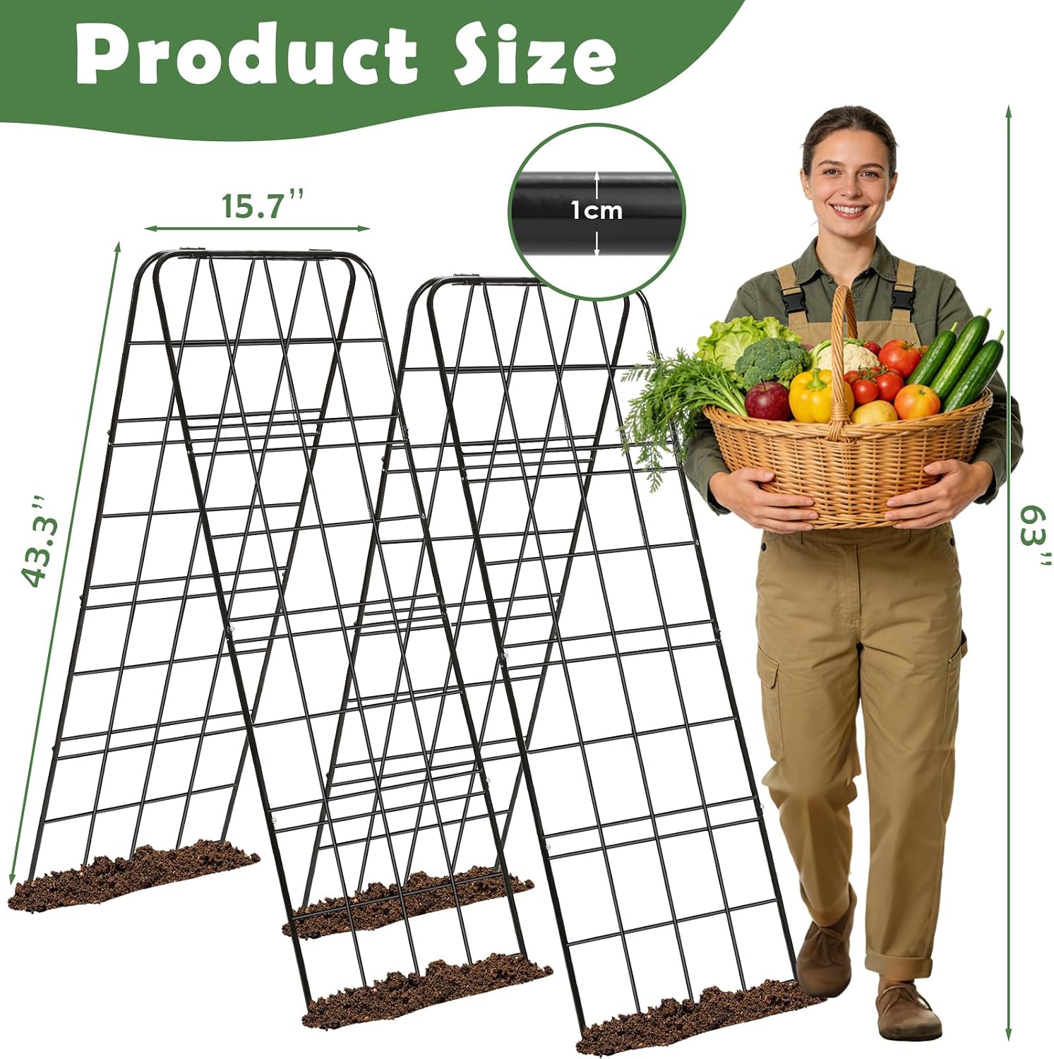 2 Pack Heavy Duty Cucumber Trellis 43.3’’x15.7’’ A-Shaped Garden Trellis | Metal Plant Support with Twist Tie and Clips