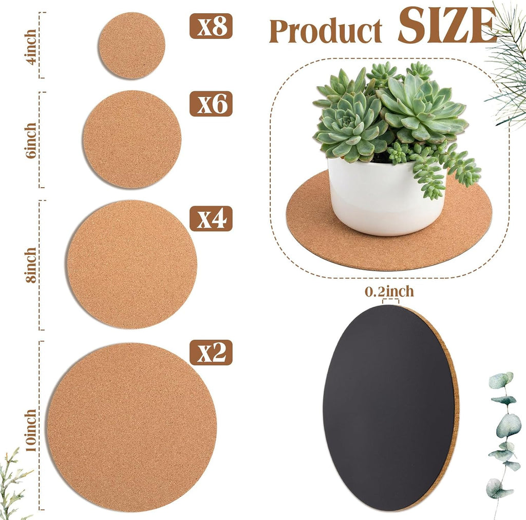 Gejoy 20 Pcs Cork Plant Coasters, Cork Plant Mats Absorbent Round Saucers Placemats for Indoors, Planters, House
