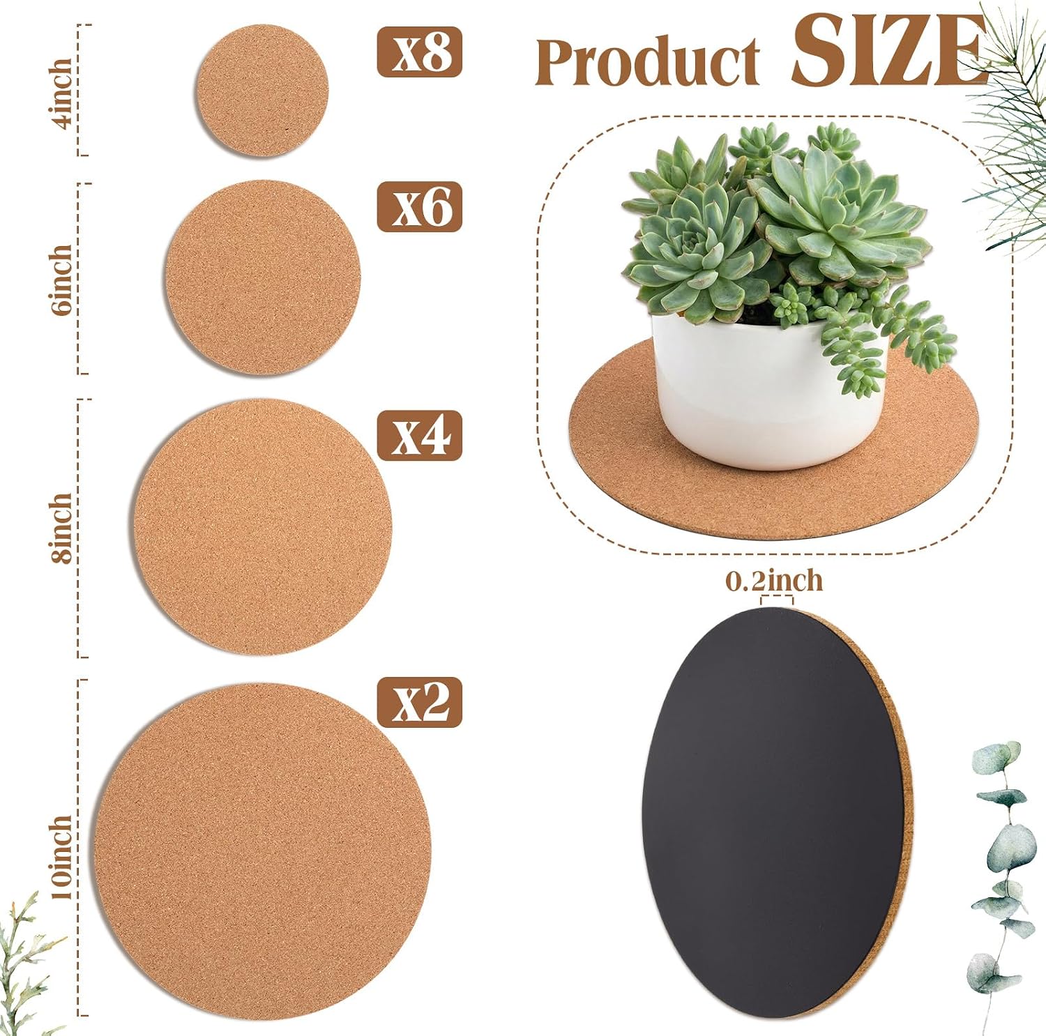Gejoy 20 Pcs Cork Plant Coasters, Cork Plant Mats Absorbent Round Saucers Placemats for Indoors, Planters, House