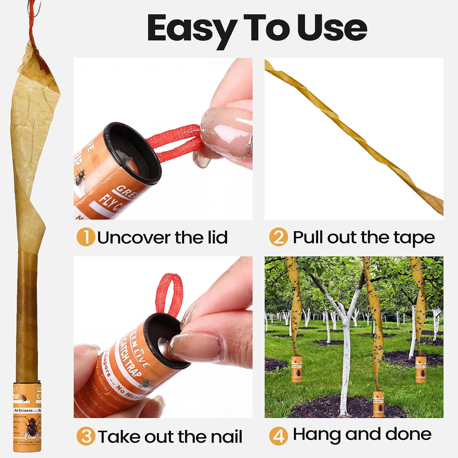 Qualirey 160 Pack Fly Strips Sticky Fly Trap Indoor Outdoor Hanging Ribbon Tape Paper Flying Insect Trap Gnat Killer