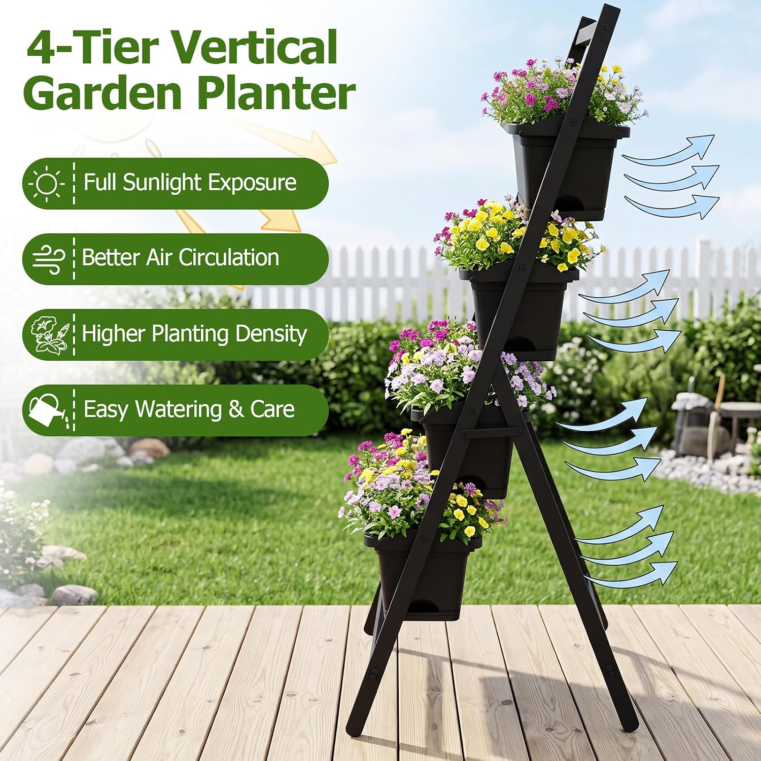 GIANTEX Vertical Raised Garden Bed, 4-Tier Vertical Garden Planters | 4 Container Boxes Drainage System Freestanding