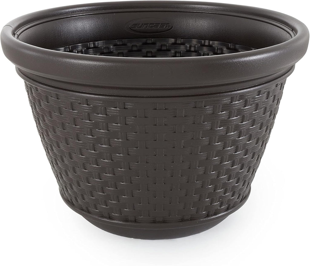 Suncast 3 Pack Decorative Wicker Garden Hose Holder Pot with 4 Drain Holes for 100 Foot Hoses, Java