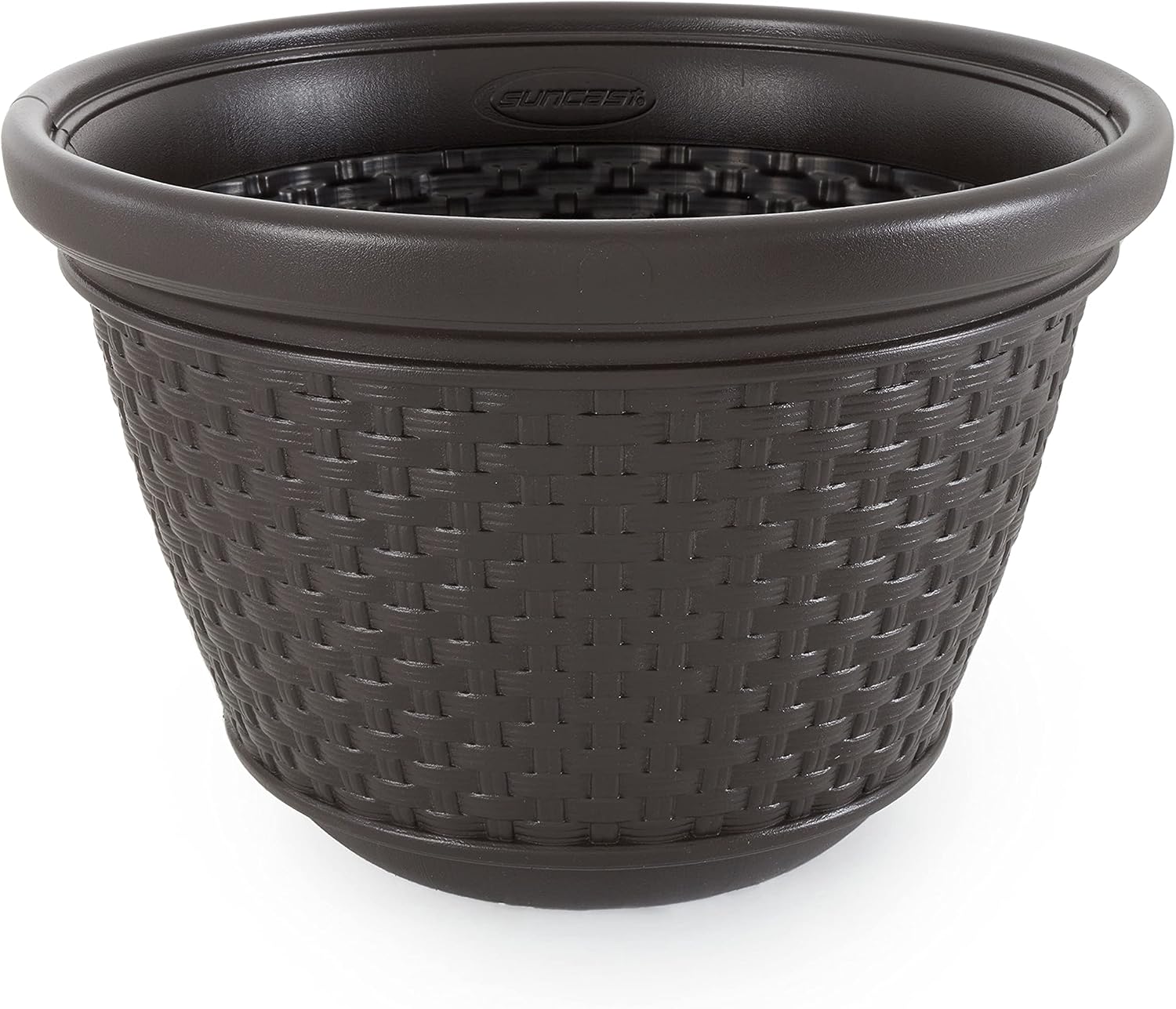 Suncast 2 Pack Decorative Wicker Garden Hose Holder Pot with 4 Drain Holes for 100 Foot Hoses, Java