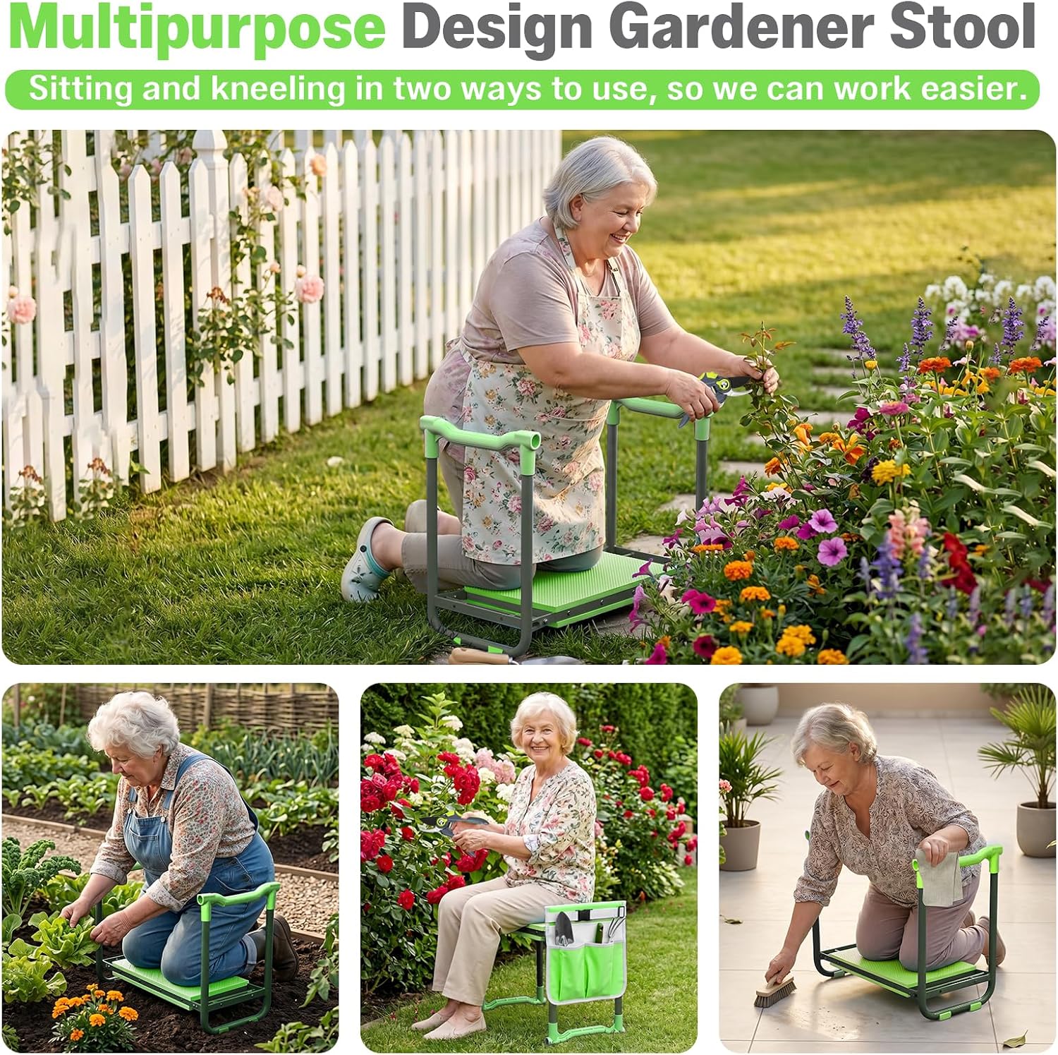 Garden Kneeler and Seat Heavy Duty, Foldable Gardening Stool Bench | With Widened Thick Soft Kneeling Pad and Tool