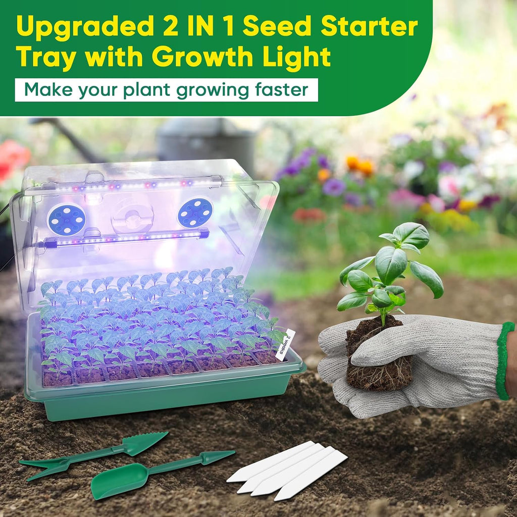 Seed Starter Tray with Grow Light, 1-24H Timer, 2 Pack 80 Cells | Smart Timer, Adjustable Brightness, Seedling Starter