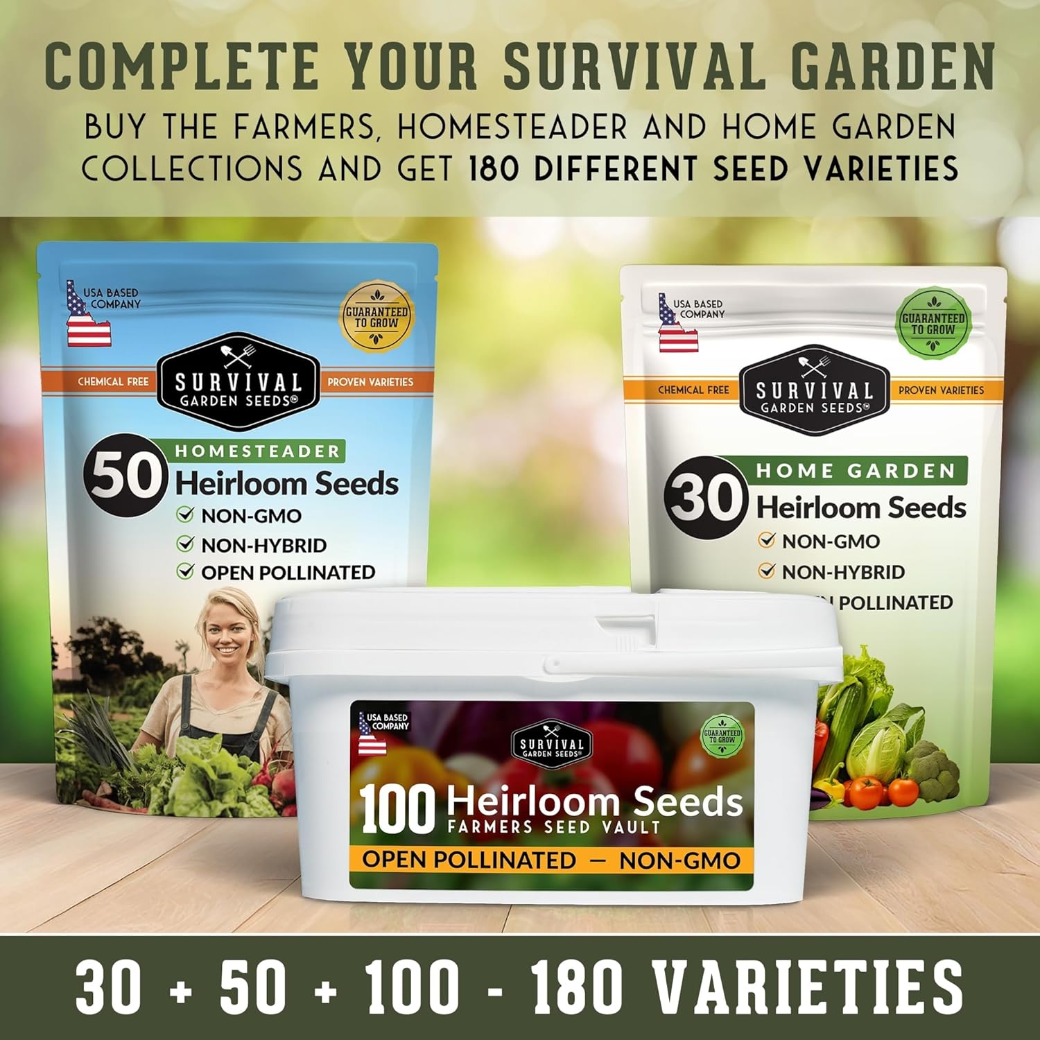 Farmer Seed Vault – 100 Packs of Seed for Heirloom Vegetable Gardens | Non-GMO Vegetables, Fruits, Herbs for Planting –