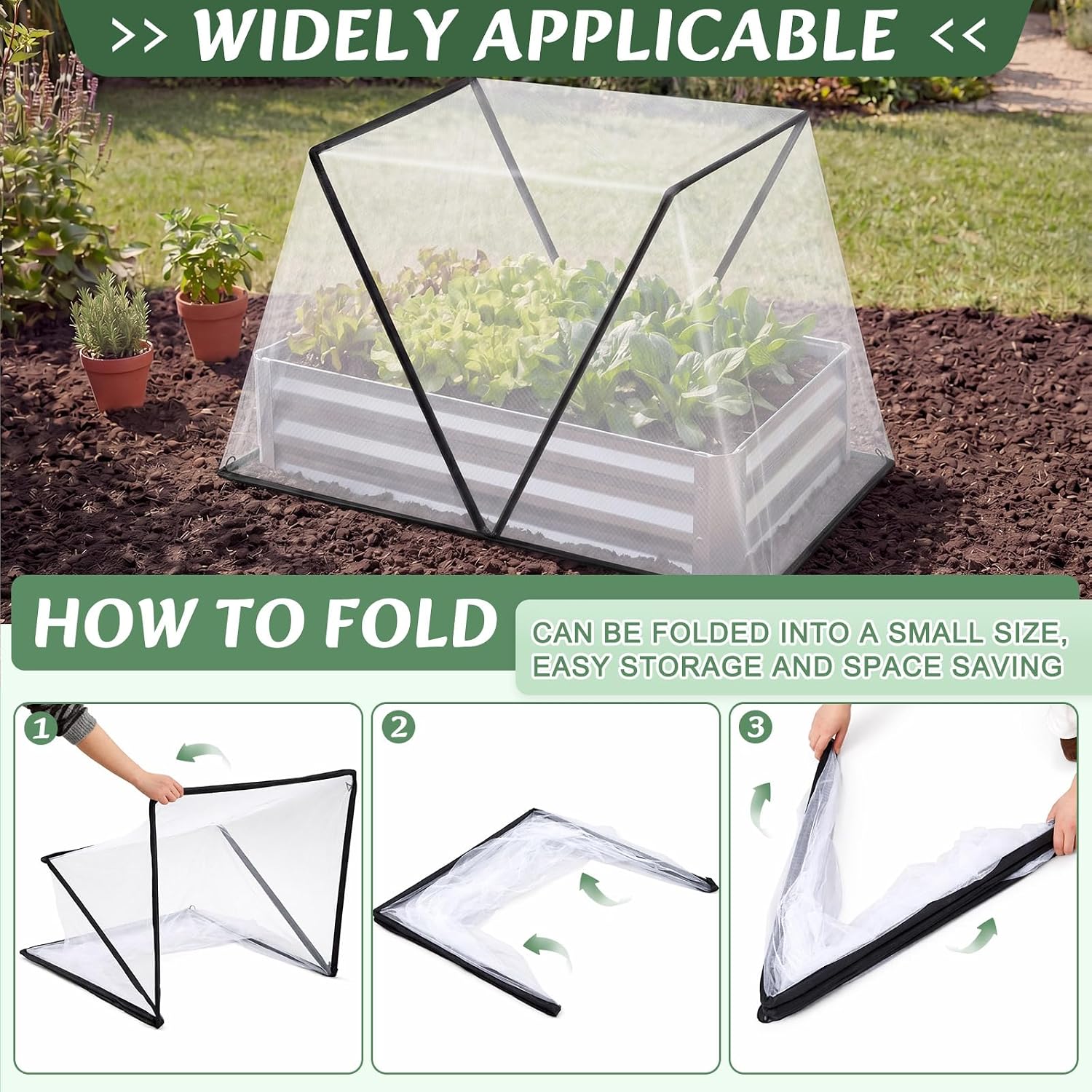 2 Pack Foldable Garden Bed Covers for Raised Beds, 55.1 x 27.6 x 23.62 in Mesh Plant Protector Net for 4 x 2 ft Beds