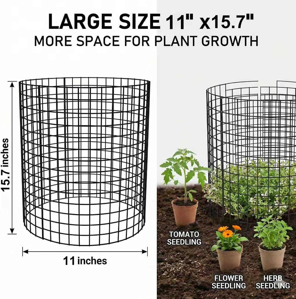 3Pack 17x14 Inch Green Coated Galvanized Wire Plant Protectors, 9Pcs Mesh Cloches with Stakes & Zip Ties, Chicken Wire