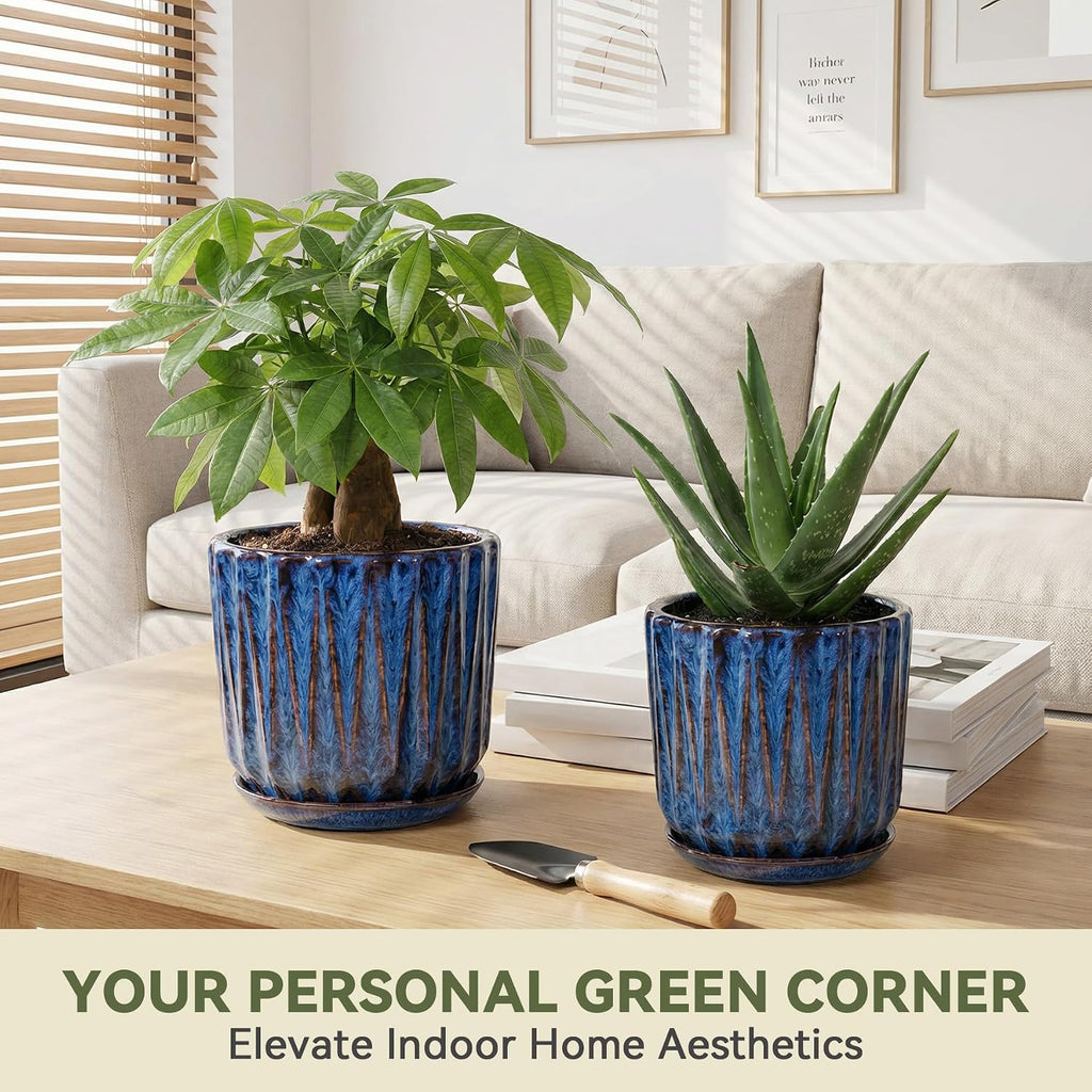 7.5 Inch Ceramic Planter Pot with Saucer Drainage Leak-Proof Mesh,Flower Pots for Indoor Plants with Gardening