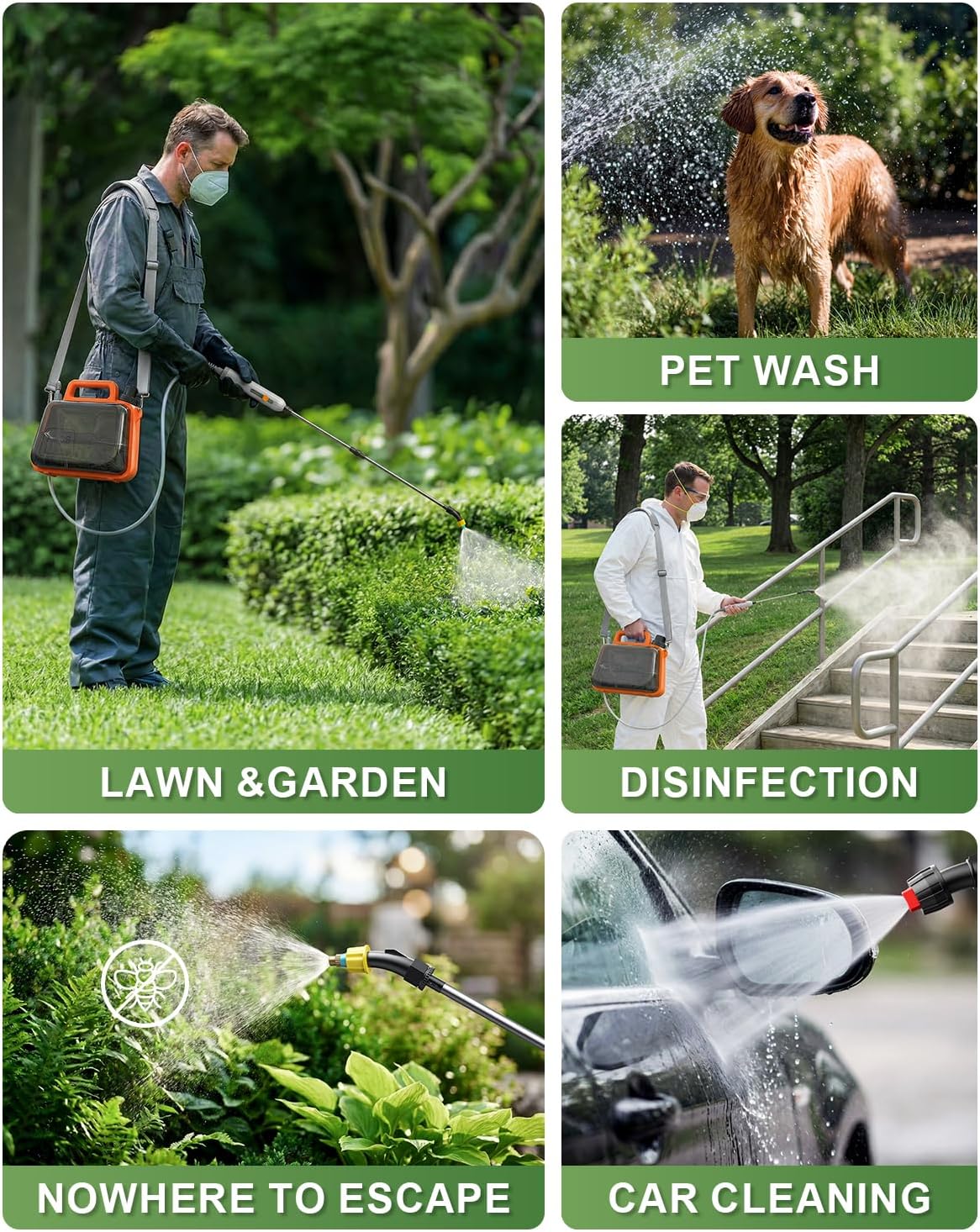 2 Gallon Electric Garden Sprayer, Battery Powered Weed Sprayer with Telescopic Wand, 3 Adjustable Nozzles, Garden