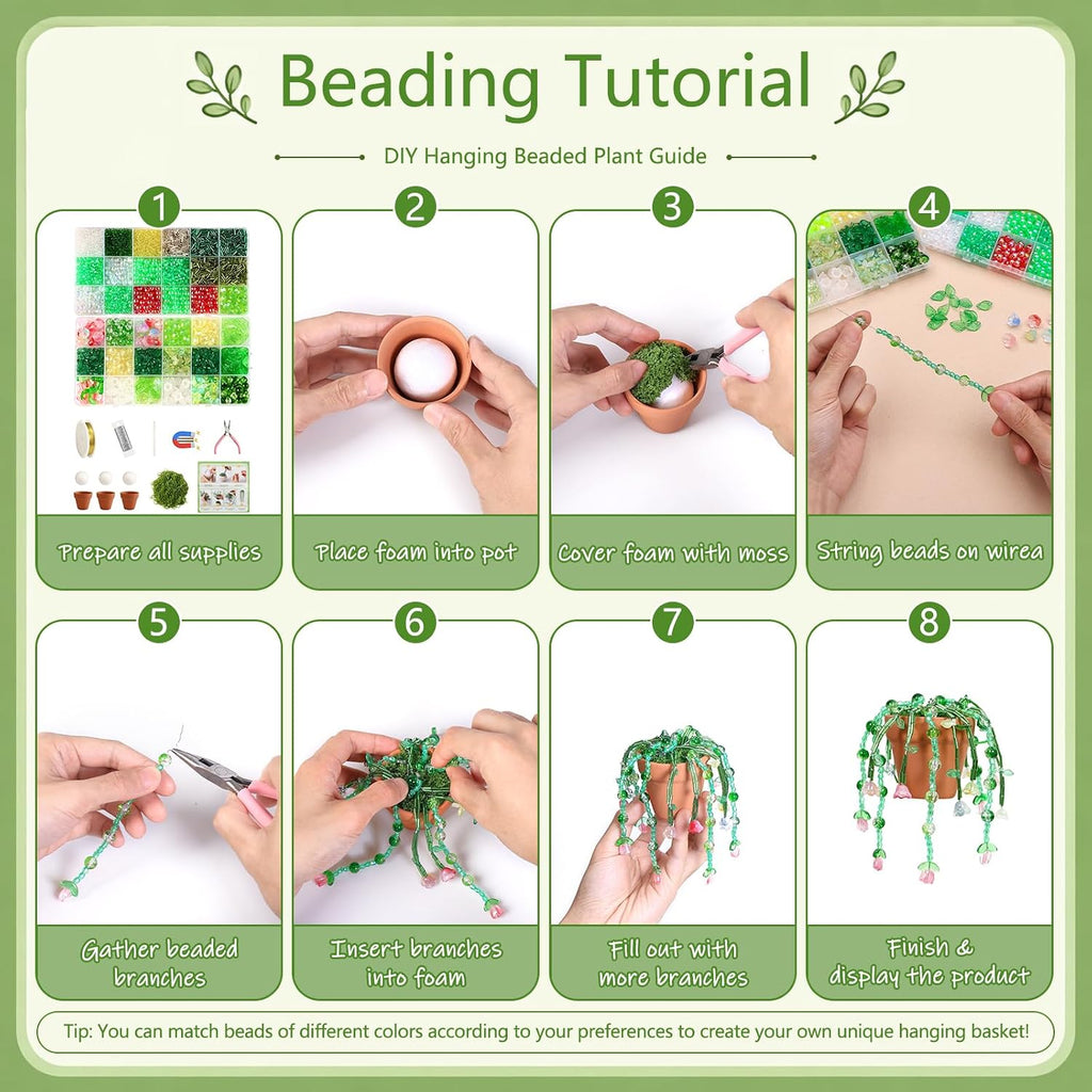 Weldomcor 6385 Pcs Beaded Plant Kit with Magnets for Fridge, Forever Green Glass Beaded Plants Leaf Flower Sun Catcher