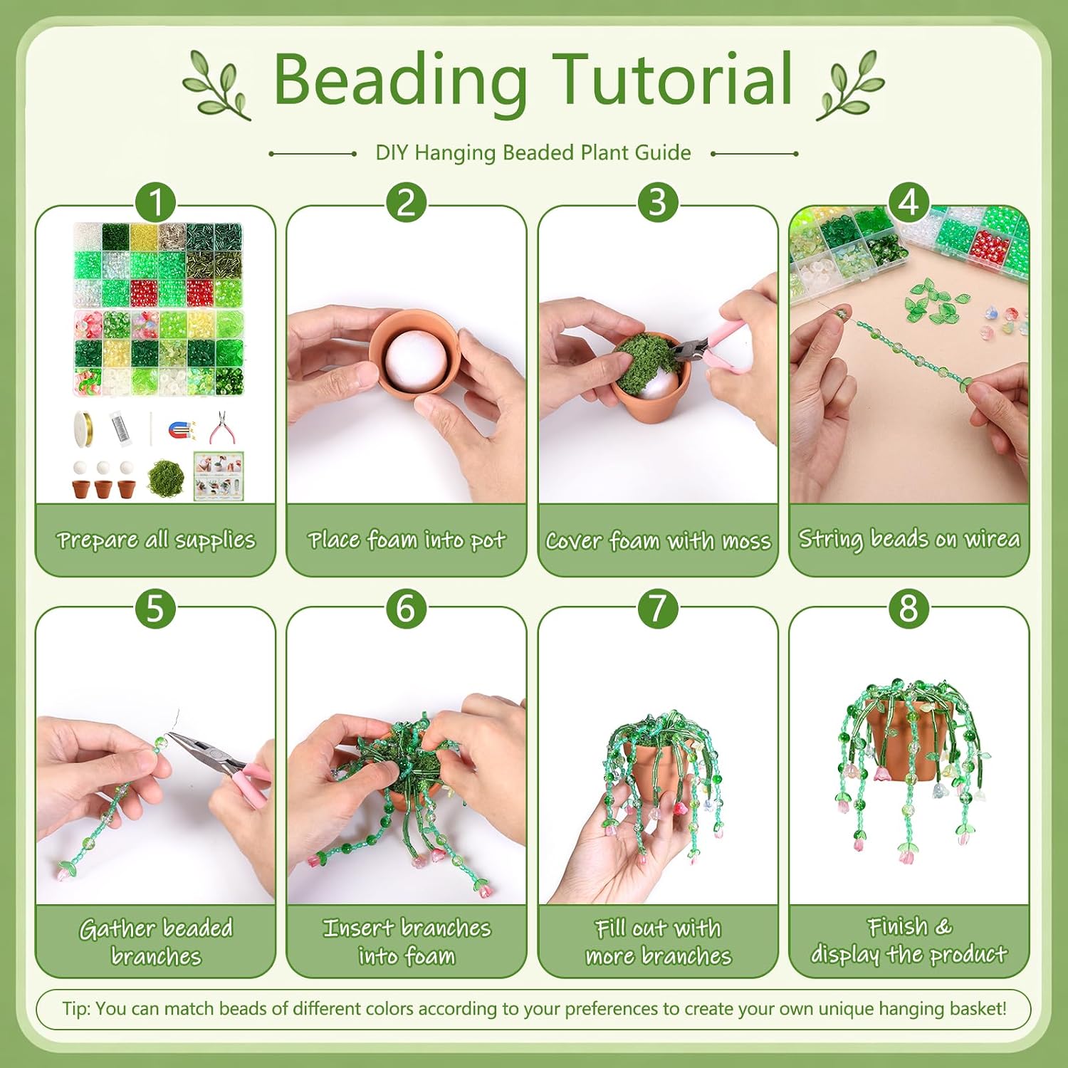 Weldomcor 6385 Pcs Beaded Plant Kit with Magnets for Fridge, Forever Green Glass Beaded Plants Leaf Flower Sun Catcher