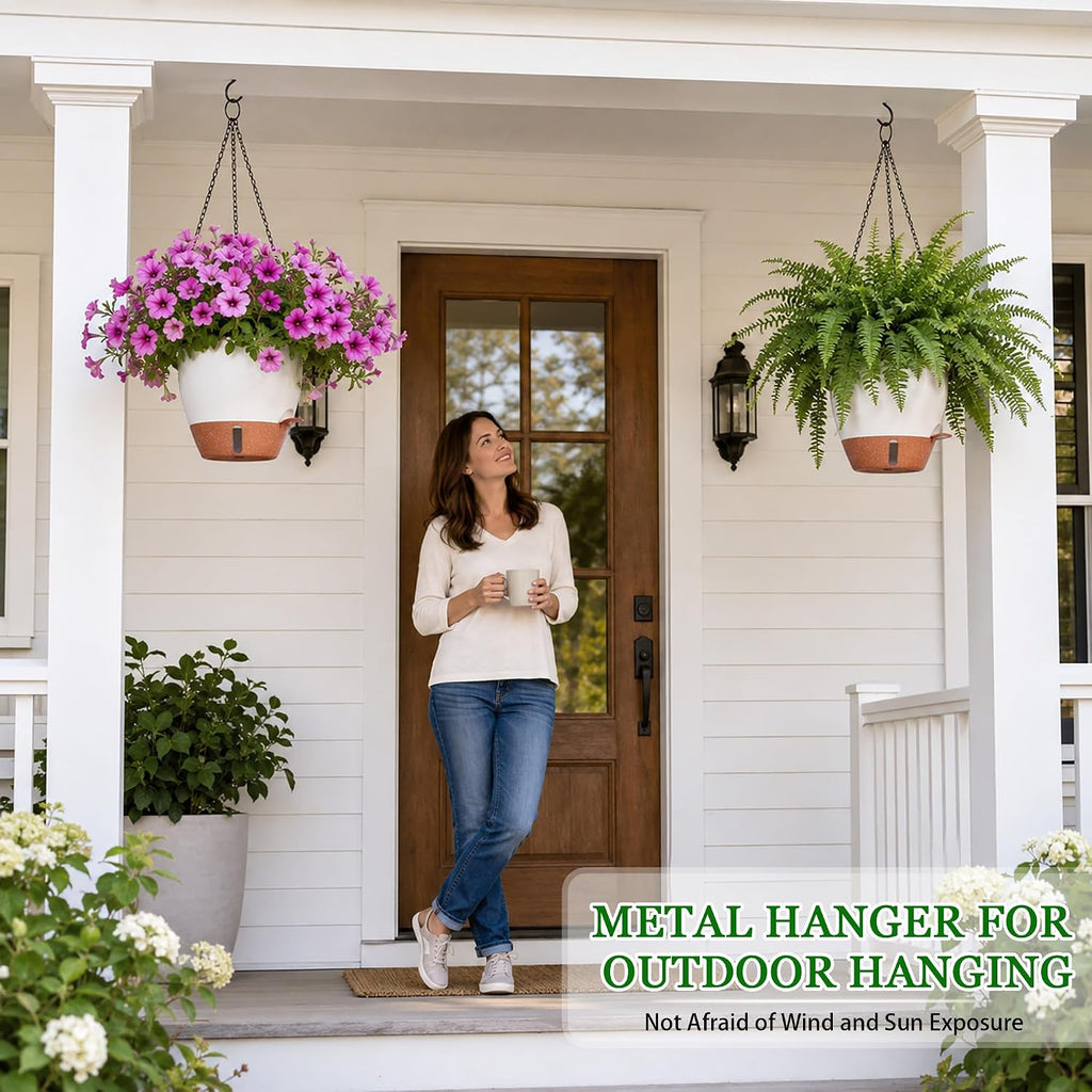 10 Inch Self Watering Hanging Planters for Indoor Outdoor Plants, 2 Pack | Hanging Baskets Flower Pots with Drainage