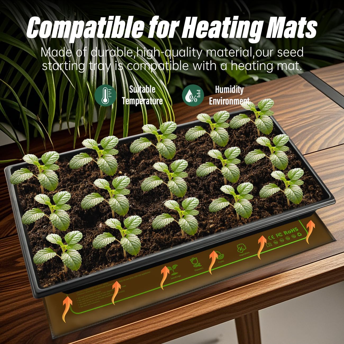 RooTrimmer Seed Starter Kit - 10 Pack 1020 Seed Trays with 2 Seedling Heat Mats for Plants (10"x20.5"), Complete Seed