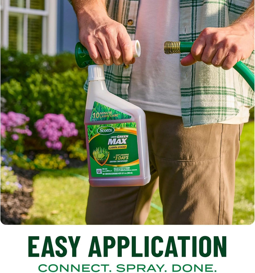 Scotts Liquid Green Max Lawn Food, 32 fl. oz. | Liquid Lawn Fertilizer and Iron Supplement, For Any Grass Type, 29-0-0