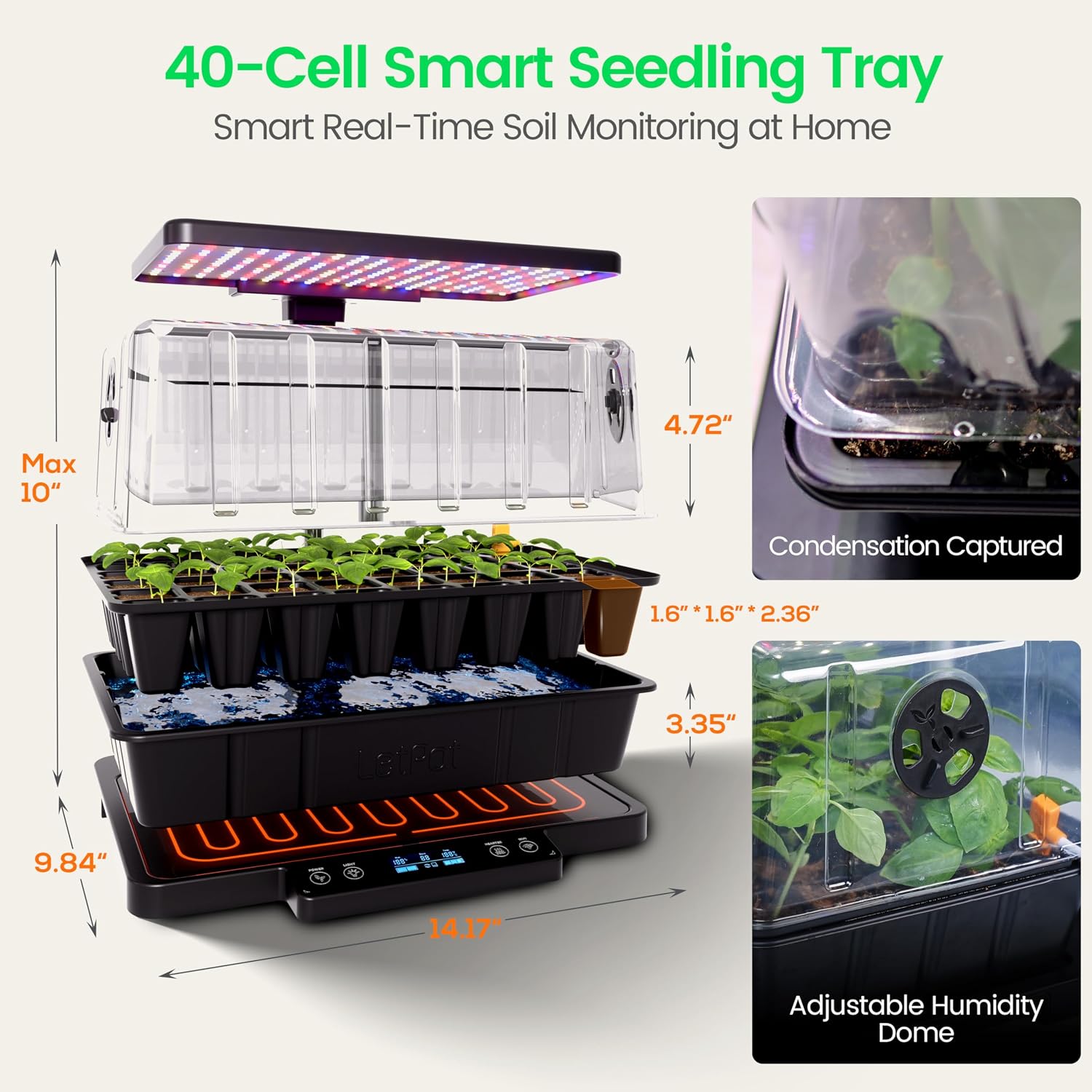 LETPOT Smart Seed Starter Kit with Humidity Dome, Waterproof Seedling Mat & 24W Full-Spectrum LED Grow Light – Smart