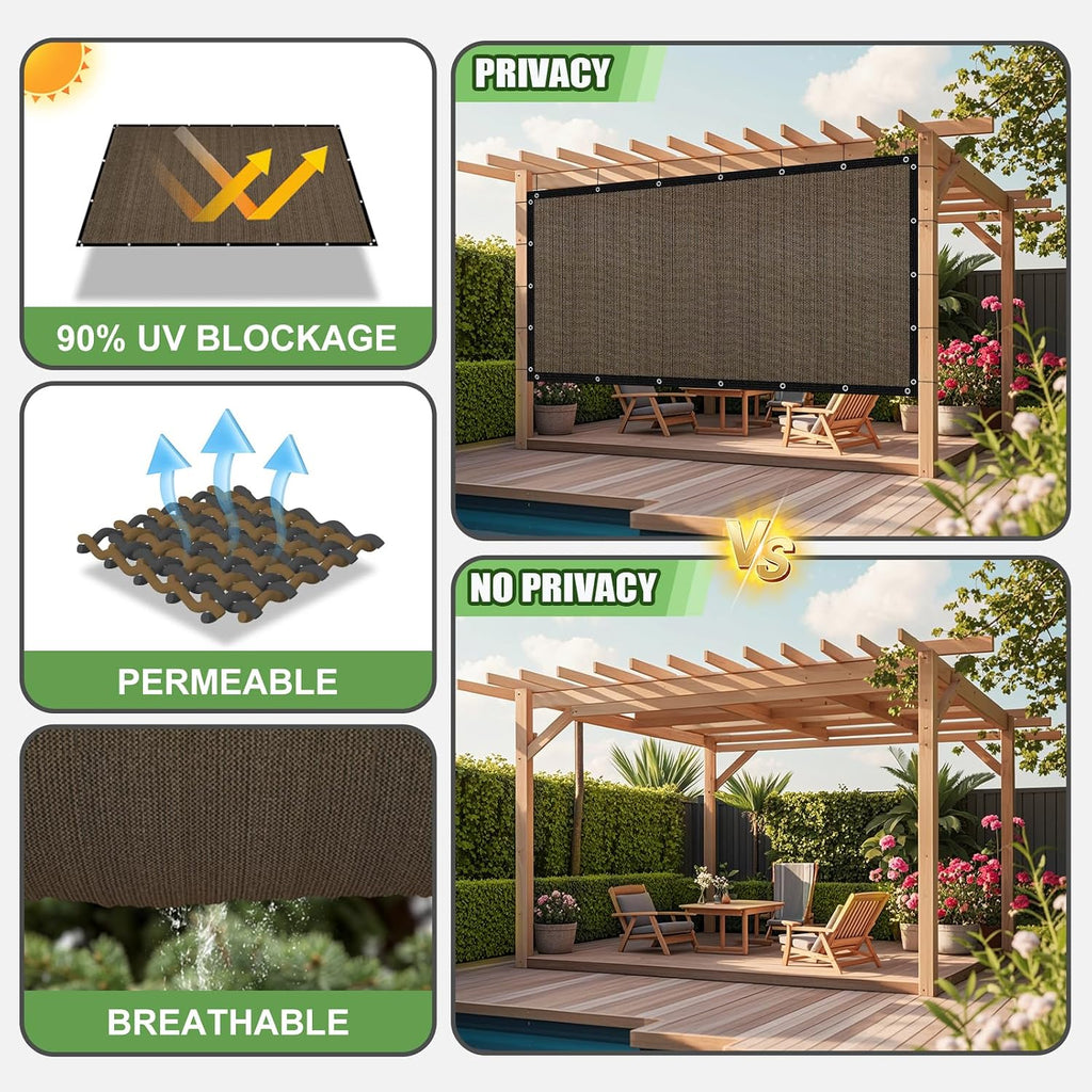 90% Outdoor Sun Shade Cloth, 6'×10' Pergola Shade Cover with Grommets, Privacy Screen Sunshades for Patio Garden