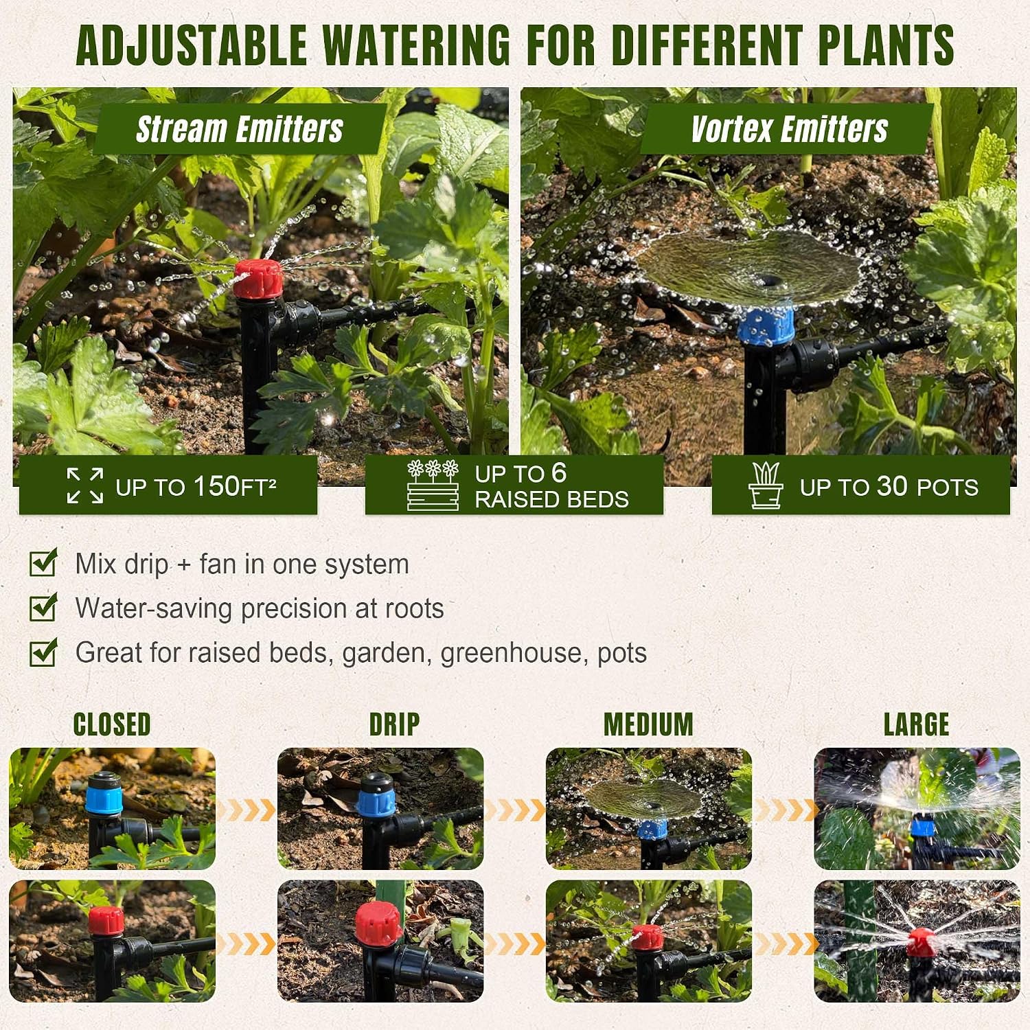 Push-to-Connect Drip Irrigation System Kit, Complete Premium Garden Watering System with 50FT 1/2" Mainline