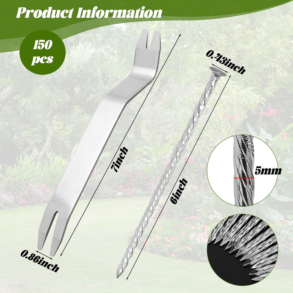100 Pack 6 Inch Turf Nails for Artificial Grass Galvanized Metal Landscape Stakes Spiral Spikes for Weed Barrier
