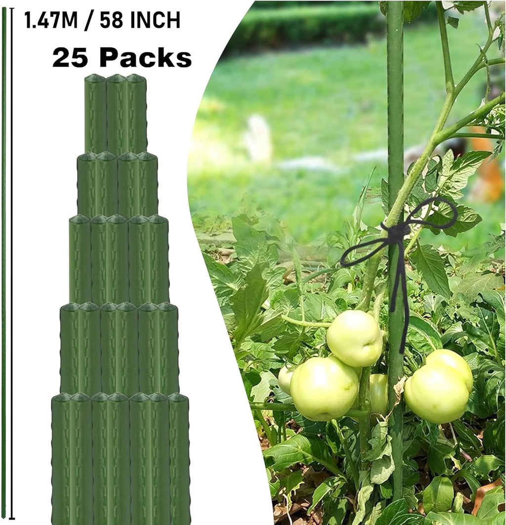 Xiny Tool Garden Stakes, 25 Pack Steel Plant Garden Tomato Stakes with Plastic Coat for Climbing Plants (25 Pack 58