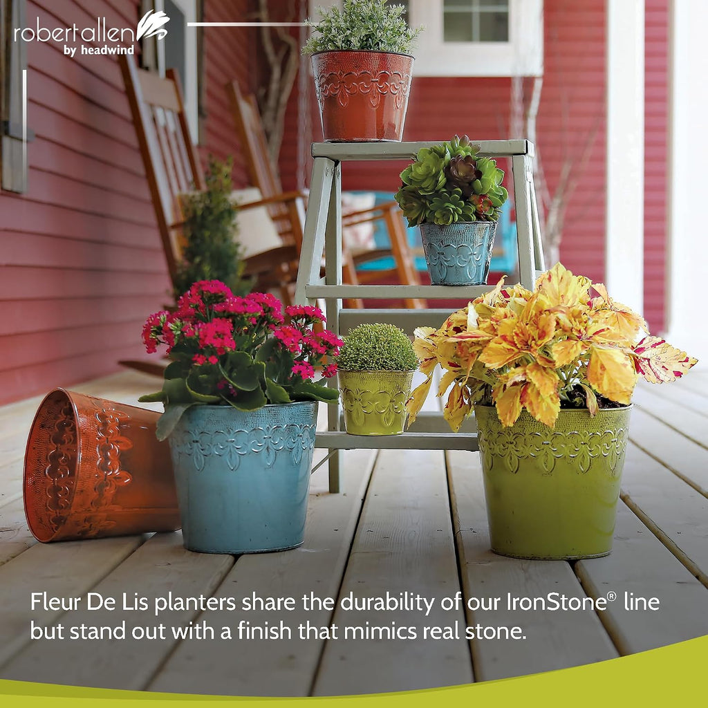 MPT01891 Fluer De Lis Series Metal Planter Flower Pot, 6", Color Tansy Green