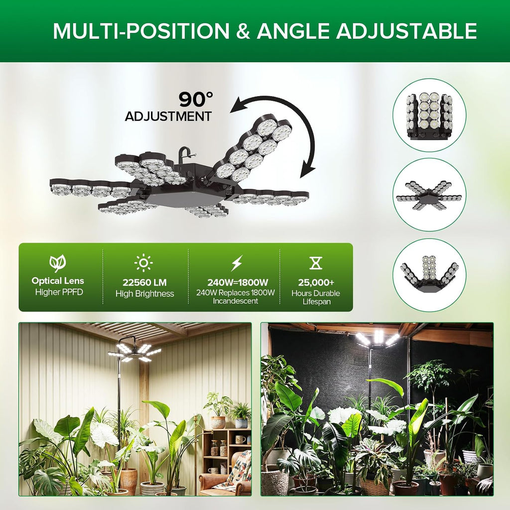 SANSI 240W Grow Light for Indoor Plant, Full Spectrum Tall Stand Floor Lamp | 22560LM, High PPFD, Heavy-Duty