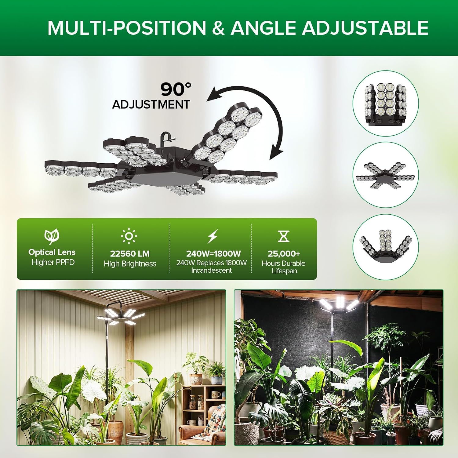 SANSI 240W Grow Light for Indoor Plant, Full Spectrum Tall Stand Floor Lamp | 22560LM, High PPFD, Heavy-Duty