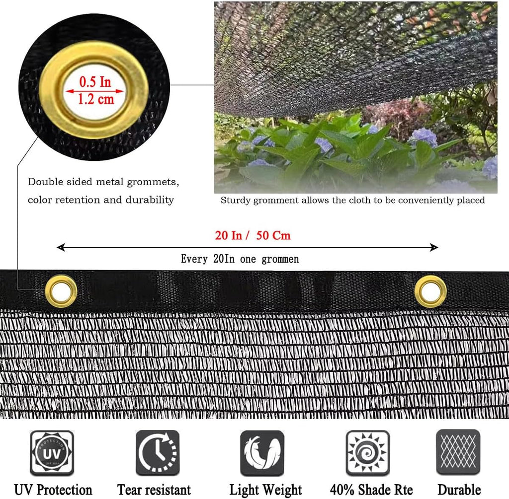 40% Shade Cloth for Plants Heat Protection 10X20 FT | Black Plant Shade Cover from Sun, Breathable Sunshade Fabric for