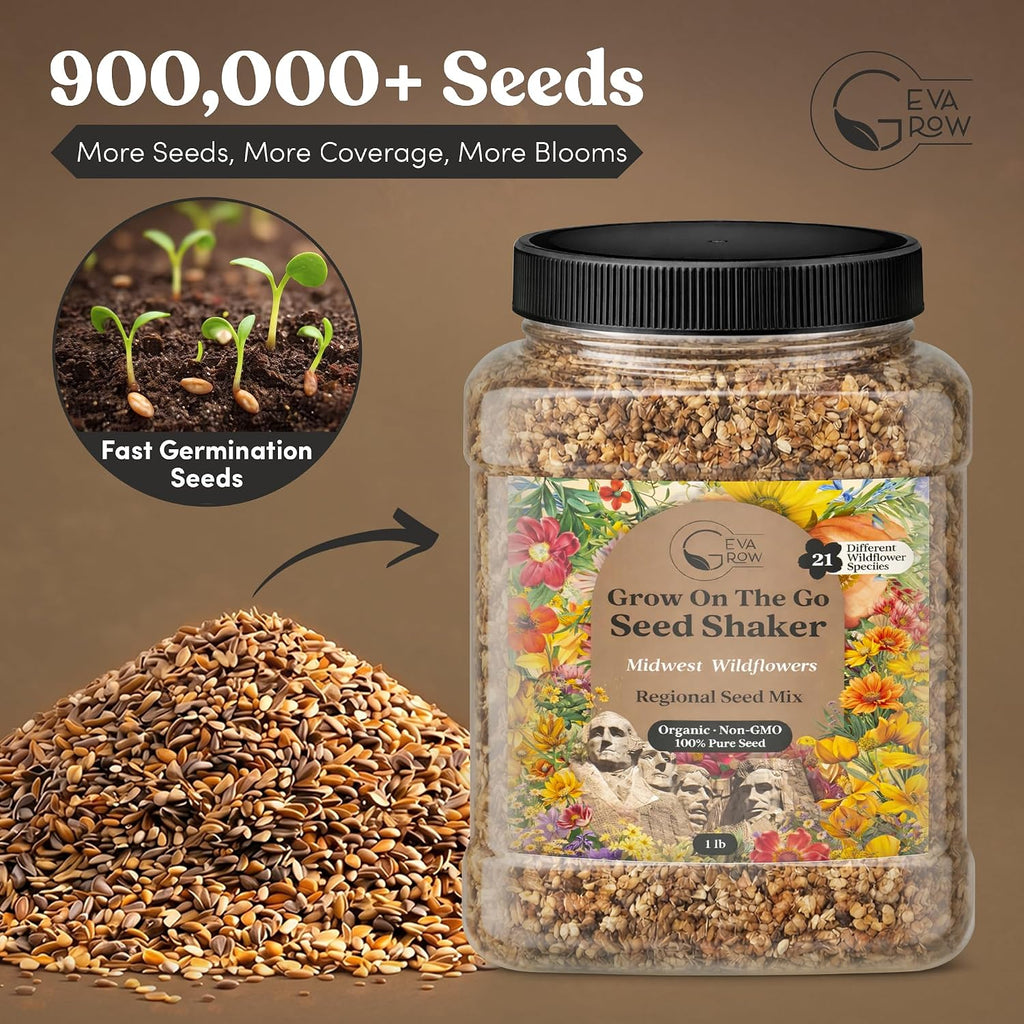 Midwest Wildflower Seeds Regional Mix - Organic, Non-GMO - 100% Pure Seed - 21 Different Wildflowers Seeds of Annual