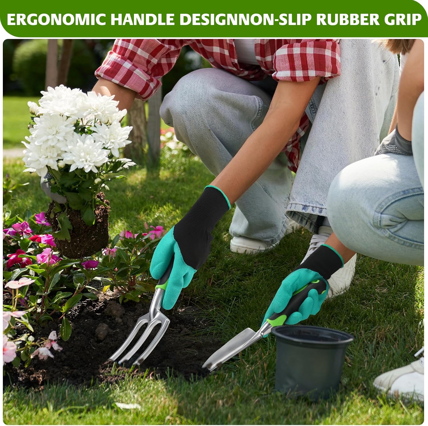 JMOO Garden Tools, 8-Piece Garden Tool Set with Non-Slip Ergonomic HandlesIdeal for All Ages, This is the for Dad and