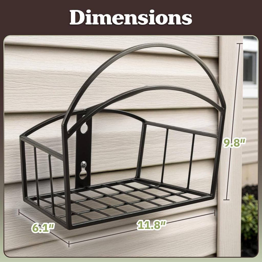 Garden Hose Holder Wall Mount with Storage Basket - Rust-Resistant Steel Outdoor Water Hose Hanger Hook for 100ft of