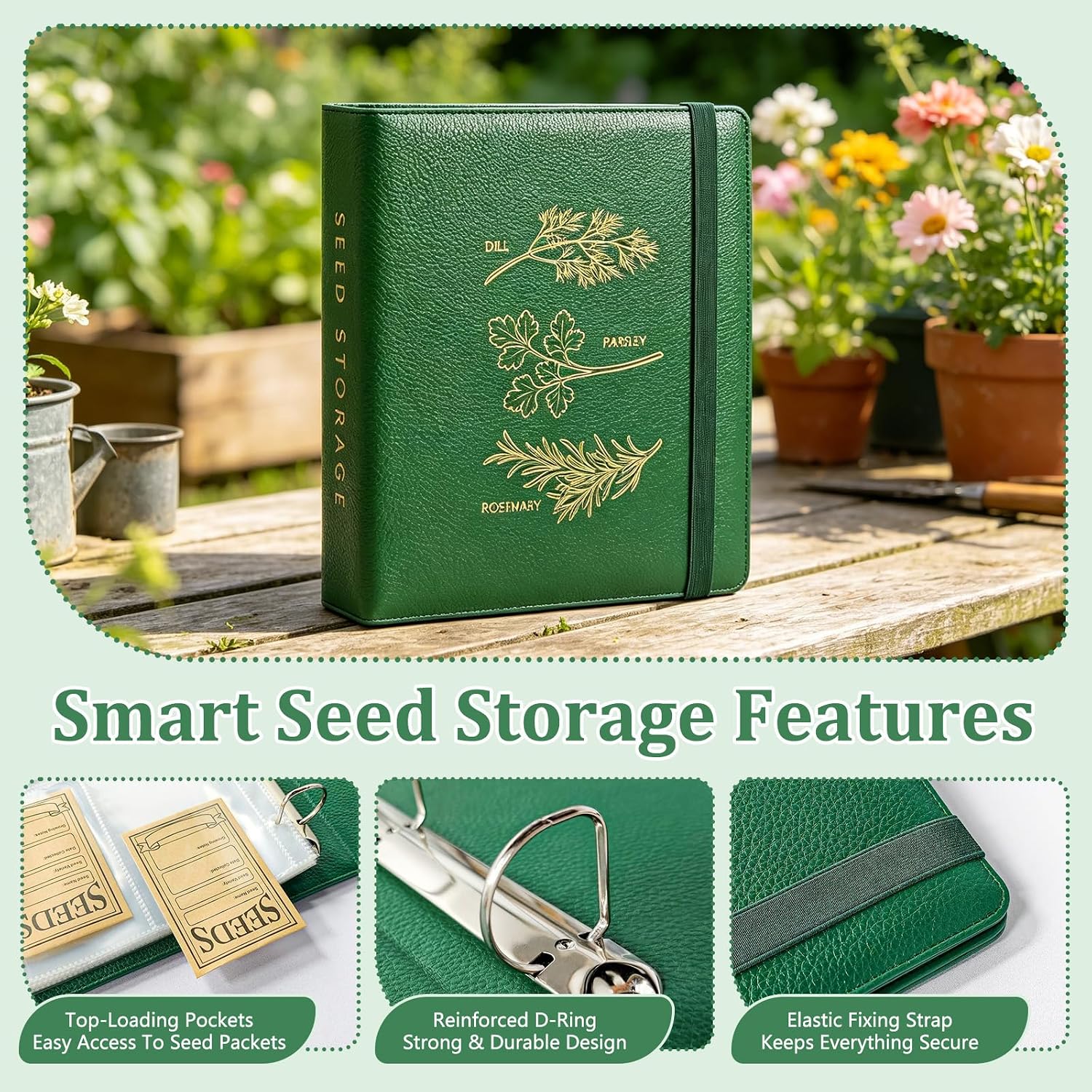 Seed Storage Binder Organizer for 200 Seed Packets 50 Sheets | Includes 50 Reusable Seed Envelopes and 50 Sheet
