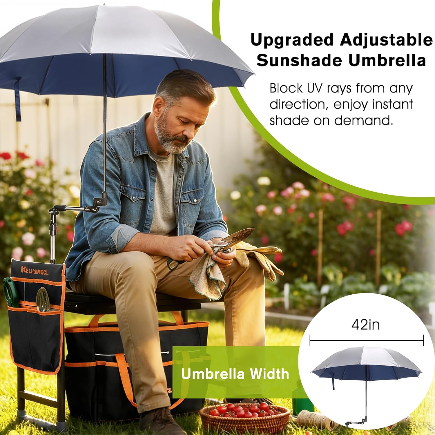 Garden Kneeler and Seat with Umbrella,Heavy Duty Gardening Bench and Stool | 2-in-1 Foldable Gardening Stool with