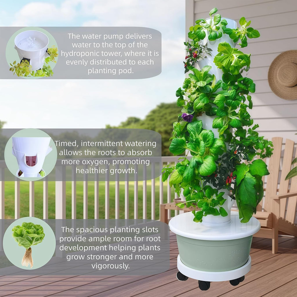 Hydroponic Growing System, Vertical Garden Tower Automatic Timer 36 -Pod | Automatic Watering System with Timer Indoor