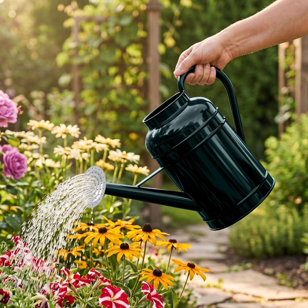 2.3 Gallon Dark Green Metal Watering Can for Plants and Garden with Removable Spout, Made of Galvanized Iron