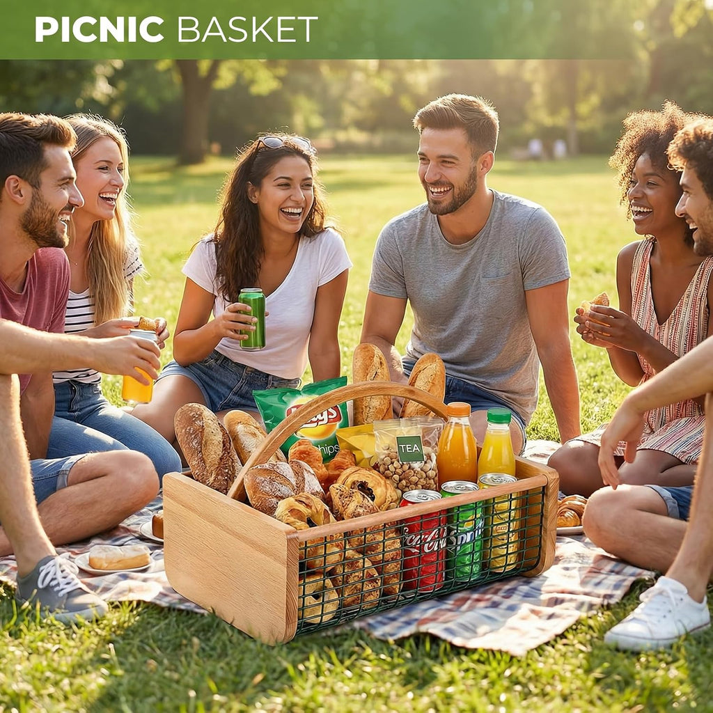 Garden Hod Harvest Basket - Durable Wooden Harvesting Basket with Metal Mesh for Vegetable Picking and Gathering