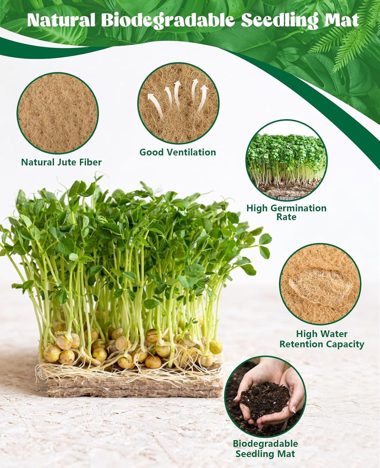 10"x197" Jute Microgreens Growing Mat, Hydroponic Sprout Pads for Wheatgrass Seed Trays