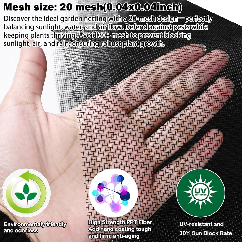 Thicker Garden Mesh Netting, 10’ x 33’ Ultra Fine Black Plant Row Covers for Vegetables Plants Fruits Flowers