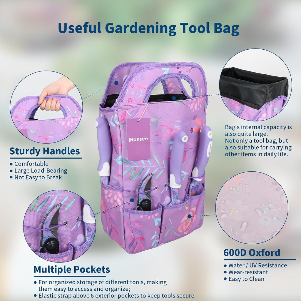 Purple Garden Tools Set 10 Pieces, Gardening Gifts for Women | Aluminum Alloy Steel Hand Tool Kit w/Non-Slip Ergonomic