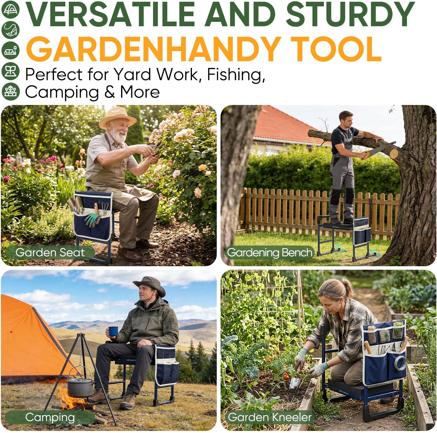 Garden Kneeler and Seat, Heavy Duty Foldable w/Soft Kneeling Pad | Anti-Tip Gardening Stool Bench Kneeler with Thicken