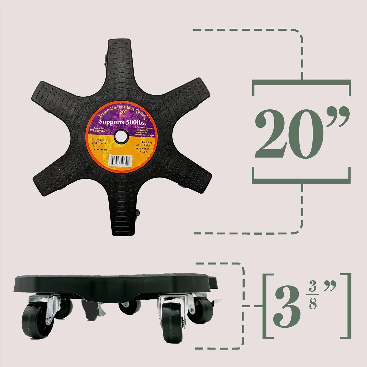 Bosmere 20" Plant Caddie - Heavy-Duty Rolling Plant Stand with Locking Wheels, 500 lb Capacity – Durable Plant Caddy