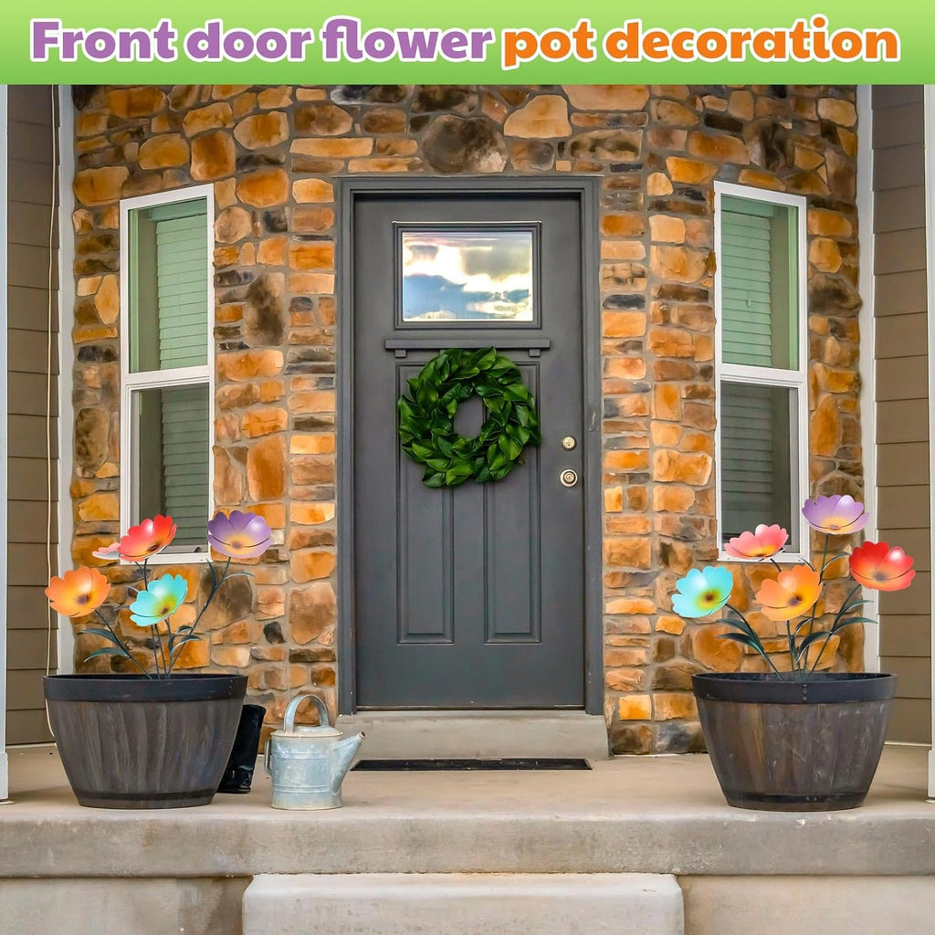 Yaocom 2 Pack Metal Flowers for Outdoor, Decorative Garden Stakes Yard Art, Outdoor Spring Garden Stake Summer Decor