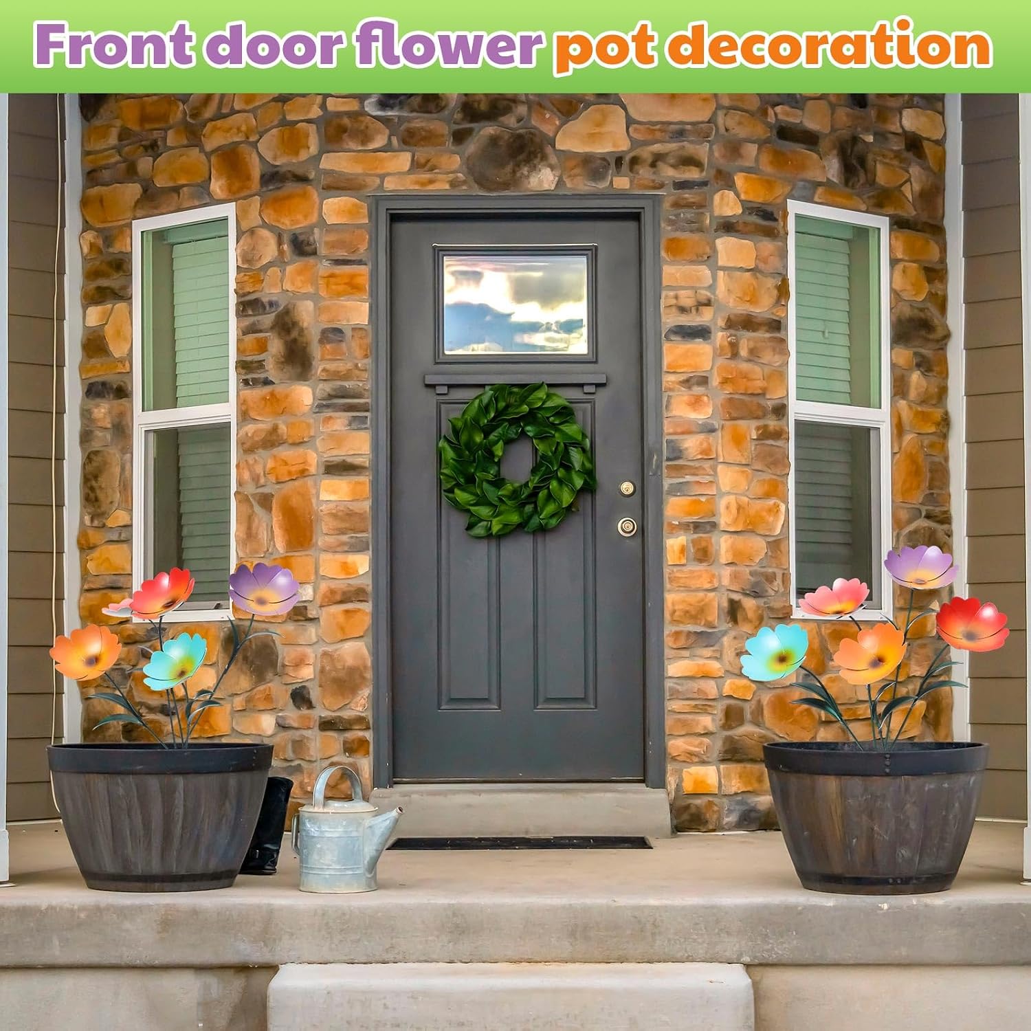 Yaocom 2 Pack Metal Flowers for Outdoor, Decorative Garden Stakes Yard Art, Outdoor Spring Garden Stake Summer Decor
