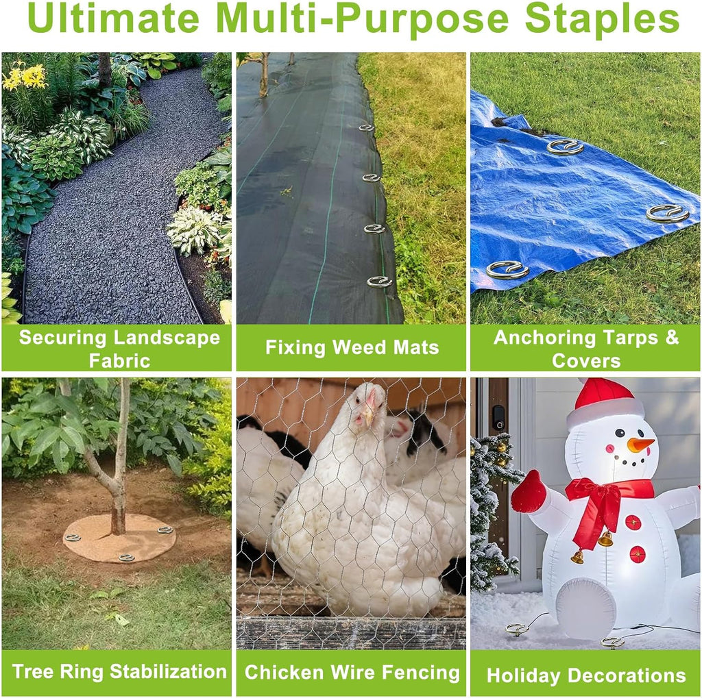 Landscape Fabric Pins 120 Pcs, Thickened 8 Gauge Galvanized Landscape Staples with Pick Hook, 6 Inch G-Shaped Circle